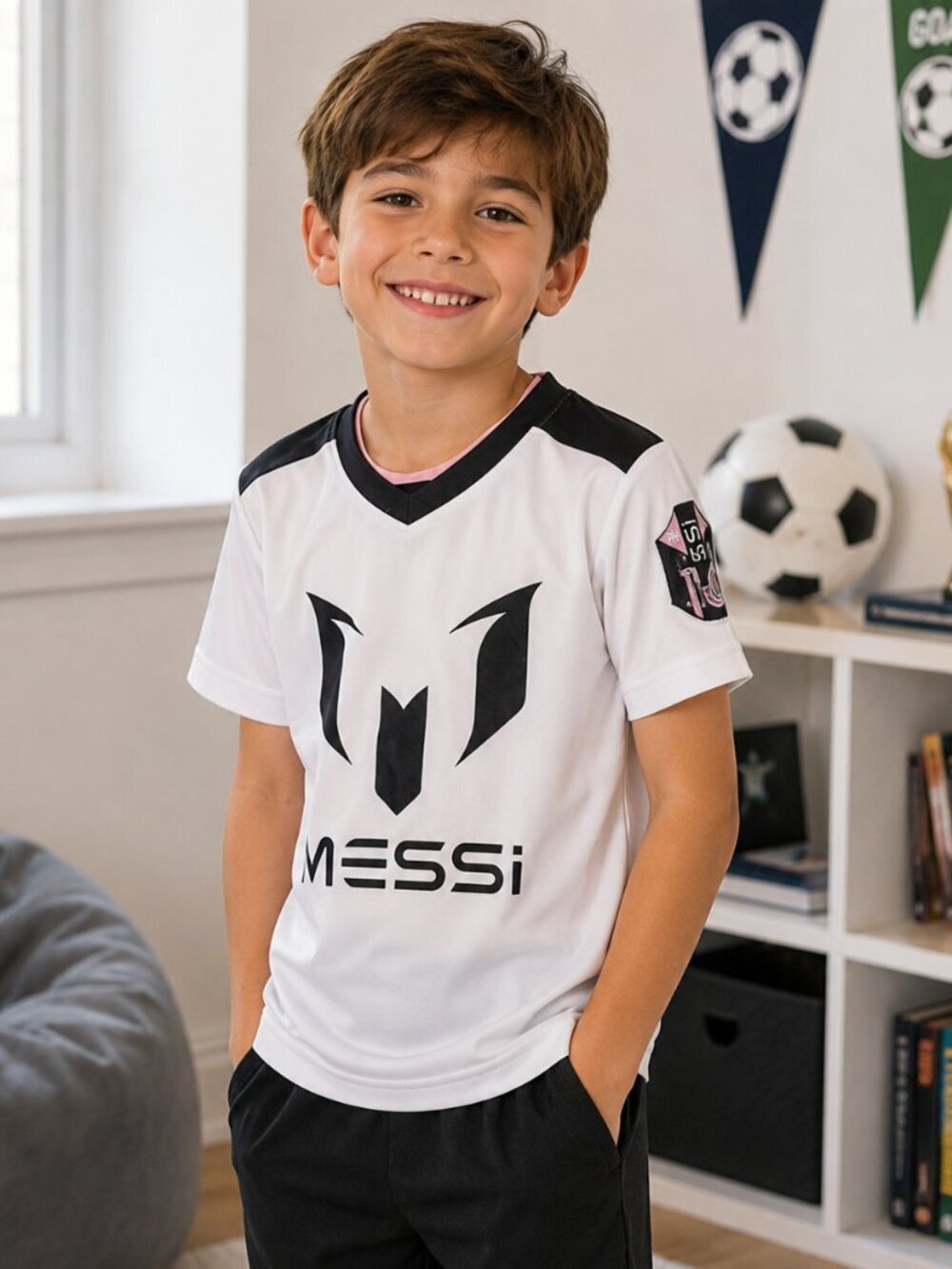 Messi Collection Youth Soccer Jersey White Pink #10 Performance Shirt Size 8 - Picture 1 of 9